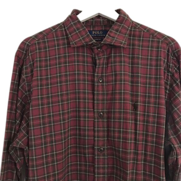 Polo Ralph Lauren Red Green Plaid Classic Fit Cotton Button Down Shirt - L - Picture 2 of 7